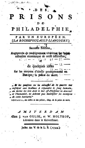 Cover for Des prisons de Philadelphie