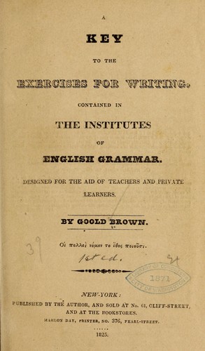 Cover for A key to the exercises for writing, contained in the institutes of English grammar...