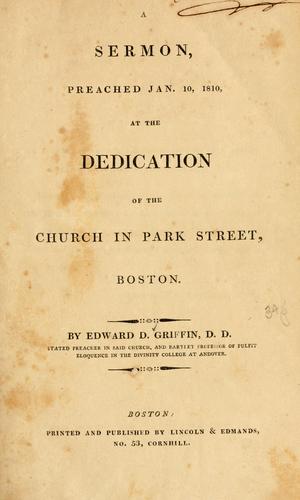 Cover for sermon preached Jan. 10, 1810, at the Dedication of the church in Park Street, Boston.