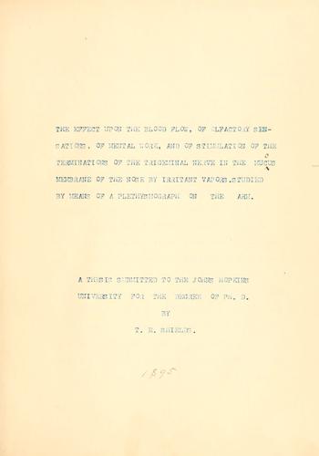 Cover for The effect of odours, irritant vapours, and mental work upon the blood flow ...