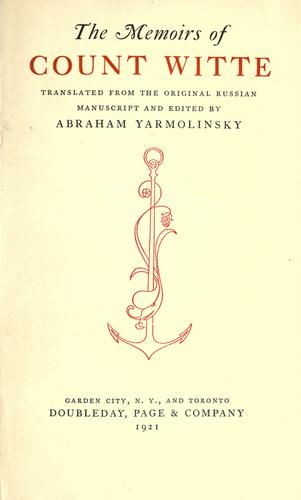 Cover for The memoirs of Count Witte.