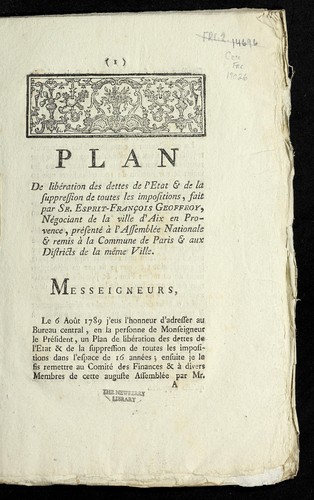 Cover for Plan de libe ration des dettes de l'Etat & de la suppression de toutes les impositions