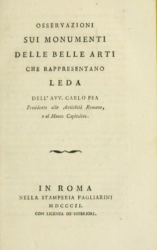 Cover for Osservazioni sui monumenti delle belle arti che rappresentano Leda