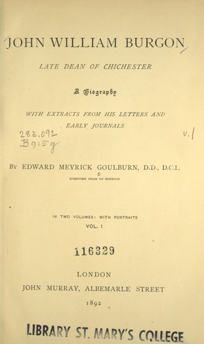Cover for John William Burgon, late Dean of Chichester