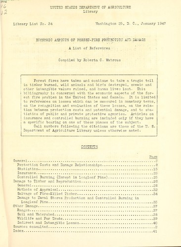 Cover for Economic aspects of forest-fire protection and damage