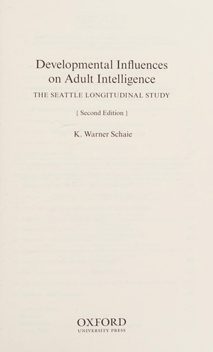Cover for Developmental influences on adult intelligence