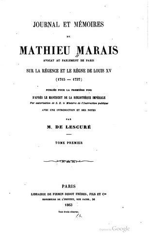 Cover for Joural et mémoires de Mathieu Marais ...
