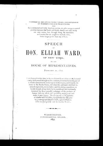 Cover for Speech of Hon. Elijah Ward, of New York, in the House of Representatives, February 21, 1877