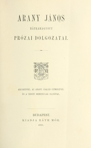 Cover for Arany János hátrahagyott iratai és levelezése