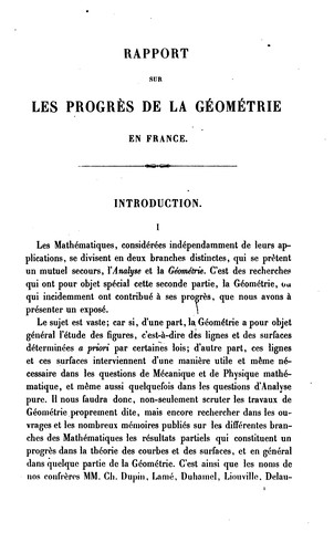 Cover for Rapport sur les progrès de la géométrie