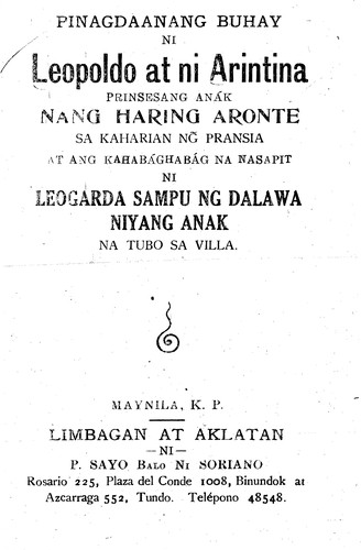 Cover for Pinagdaanang buhay ni Leopoldo at ni Arintina