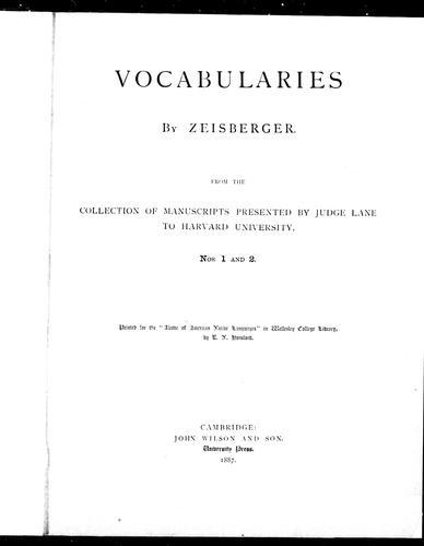 Cover for Vocabularies by Zeisberger
