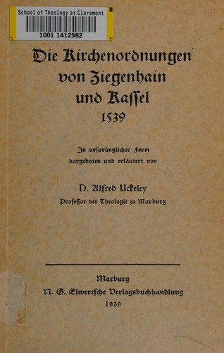Cover for Die Kirchenordnungen von Ziegenhain und Kassel, 1539
