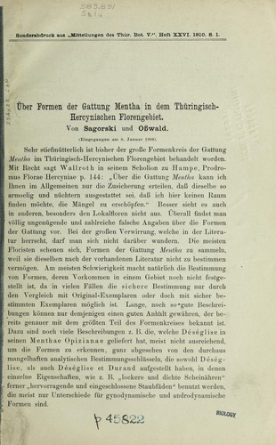 Cover for Uber Formen der Gattung Mentha in dem Thuringisch-Hercynischen Florengebiet