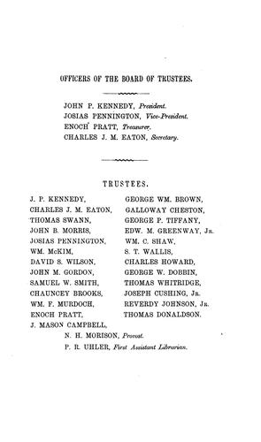 Cover for The Peabody institute ... The founder's letters and the papers relating to its dedication and ...