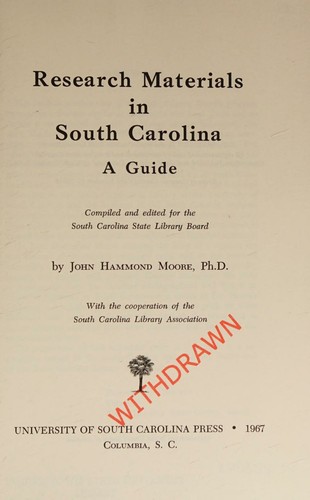 Cover for Research materials in South Carolina;