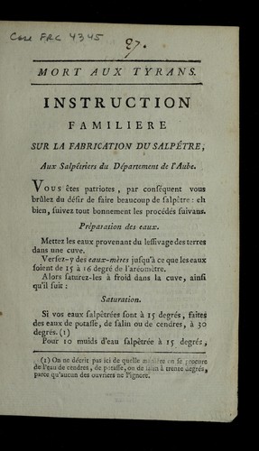 Cover for ... Instruction familiere sur la fabrication du salpe tre
