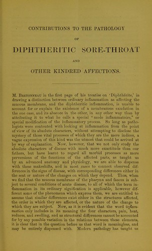 Cover for Contributions to the pathology of diphtheritic sore-throat and other kindred affections