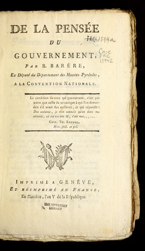 Cover for De la pense e du gouvernement