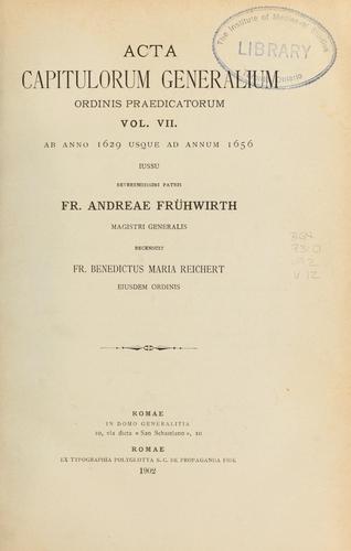 Cover for Acta capitulorum generalium Ordinis Praedicatorum