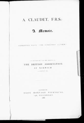 Cover for A. Claudet, F.R.S.