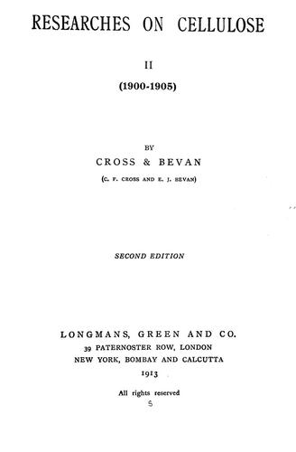 Cover for Researches on cellulose II (1900-1905)