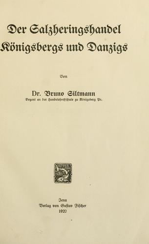 Cover for Der Salzheringshandel Königsbergs und Danzigs