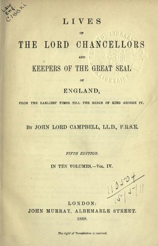 Cover for Lives of the Lord Chancellors and Keepers of the great seal of England