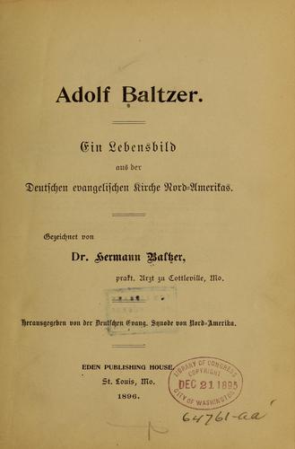 Cover for Adolf Baltzer