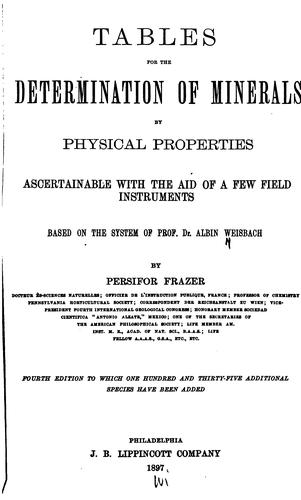 Cover for Tables for the determination of minerals by physical properties ascertainable with the aid of a few field instruments