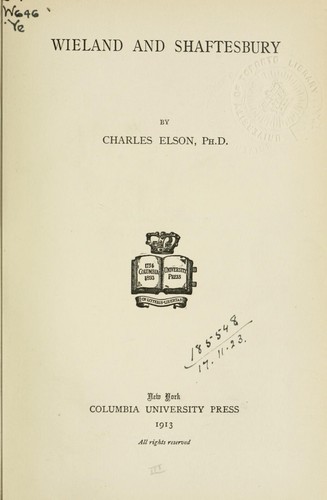 Cover for Wieland and Shaftesbury