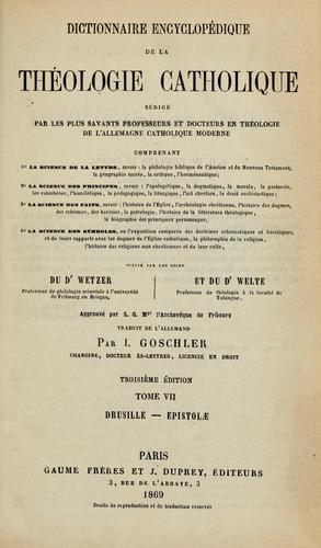 Cover for Dictionnaire encyclopédique de la theologie catholique ...