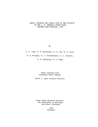 Cover for Adult, juvenile and larval fish in the vicinity of the J.H. Campbell Power Plant, eastern Lake Michigan, 1978