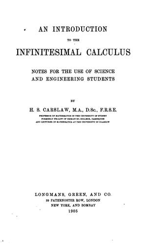 Cover for An Introduction to the Infinitesimal Calculus: Notes for the Use of Science and Engineering Students
