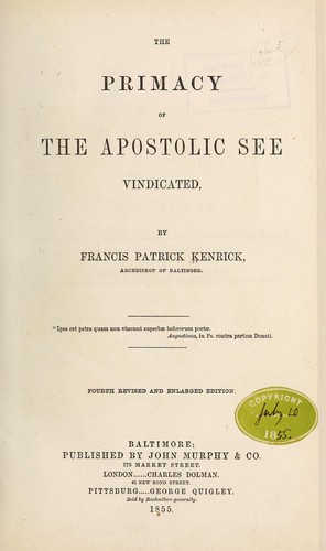 Cover for The primacy of the apostolic see vindicated