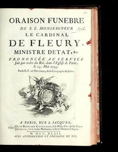 Cover for Oraison funebre de S.E. Monseigneur le cardinal de Fleury, ministre d'Etat, &c