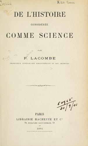Cover for De l'histoire considérée comme science.