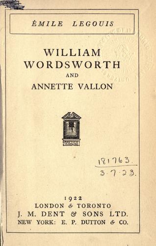 Cover for William Wordsworth and Annette Vallon