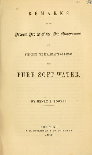 Cover for Remarks on the present project of the city government for supplying the inhabitants of Boston with pure soft water.