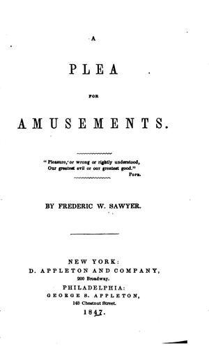 Cover for A plea for amusements