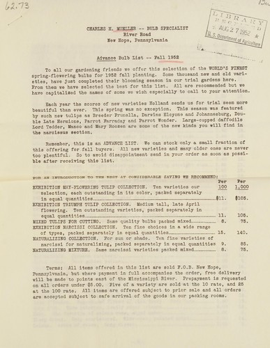 Cover for Advance bulb list, fall 1952