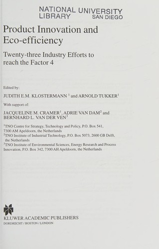 Cover for Product innovation and eco-efficiency