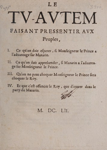 Cover for Le tv-avtem faisant pressentir avx peuples....