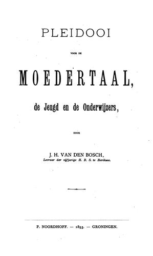 Cover for Pleidooi voor de Moedertaal, de Jeugd en de Onderwijzers