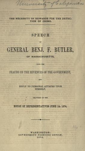 Cover for The necessity of rewards for the detection of crime.