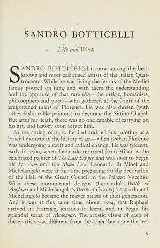 Cover for All the paintings of Botticelli.