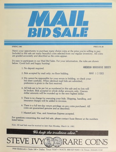 Cover for Mail bid sale ... Steve Ivy Rare Coins