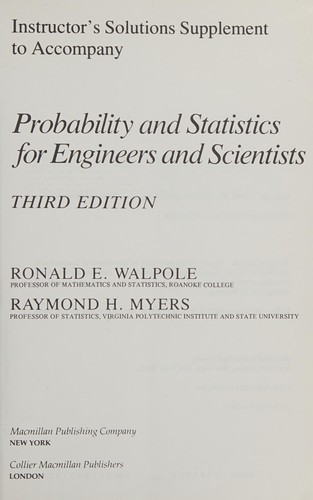Cover for Instructor's solutions supplement to accompany Probability and statistics for engineers and scientists