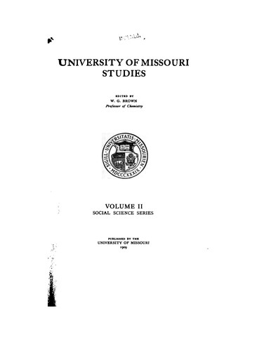 Cover for University of Missouri studies