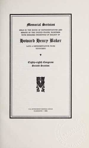 Cover for Memorial services held in the House of Representatives and Senate of the United States
